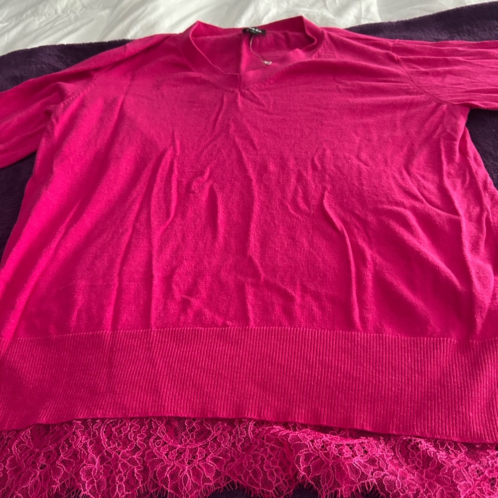 INC International Concepts V-Neck Sweater in Vibrant Pink
